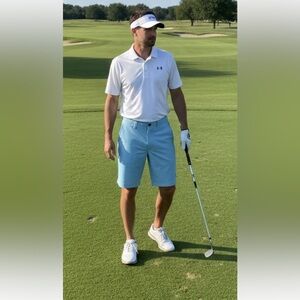 NWT UNDER ARMOIR Men's Light Blue Golf Shorts, size 32 waist